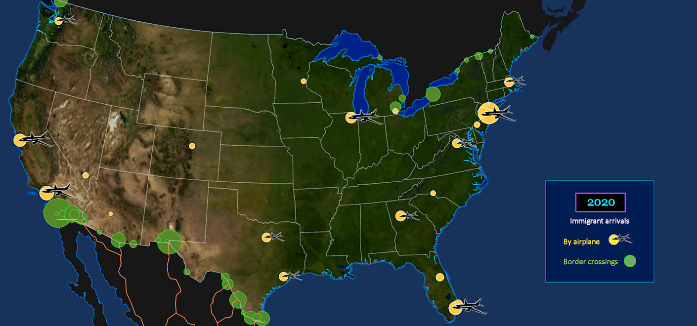 Immigrant arrivals, 2020 map